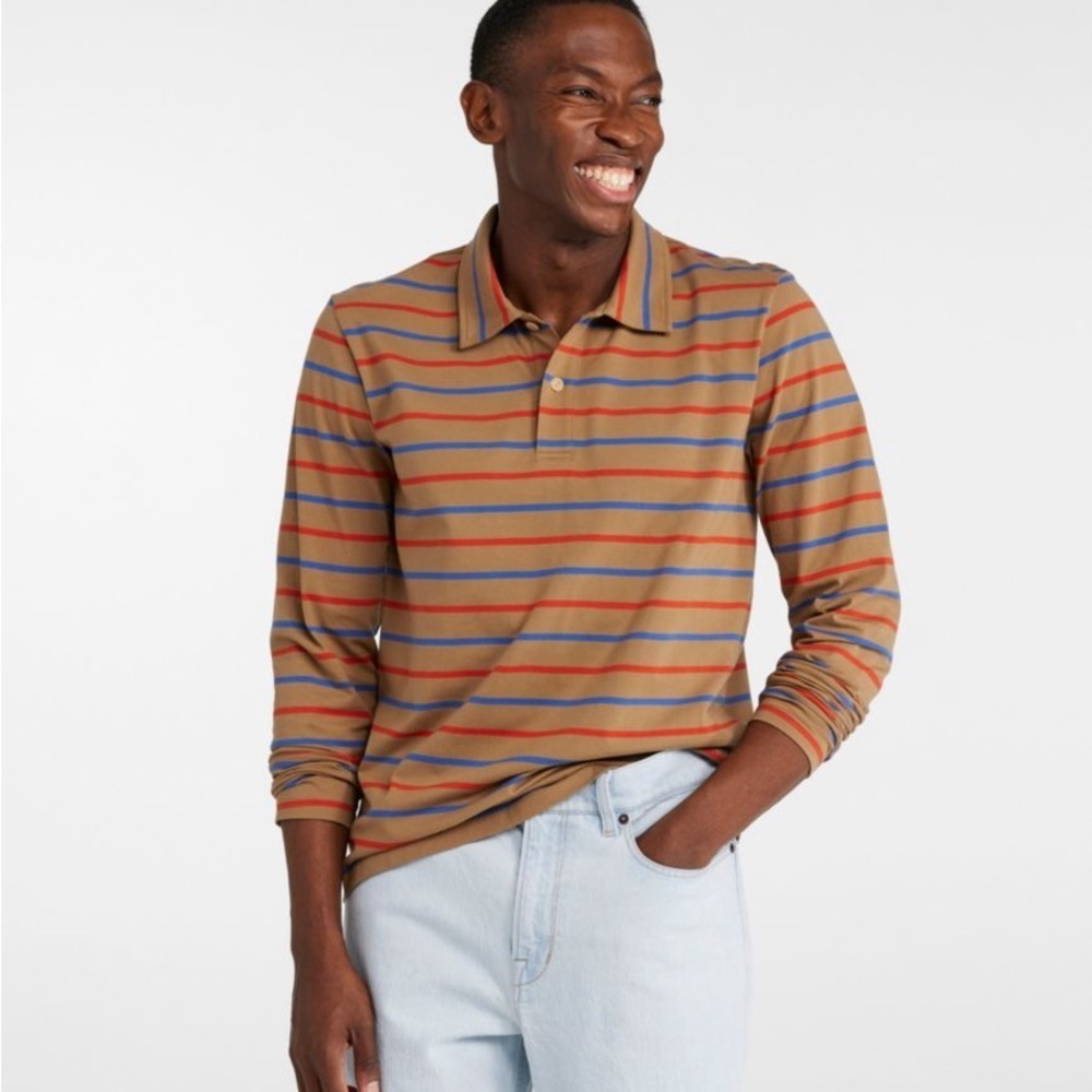 L. L. Bean Men's Signature Stonecoast Polo Long-Sleeve Stripe 100% Cotton L